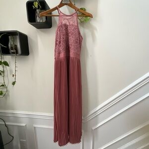 Elegant Pink Lace and Pleated Dress